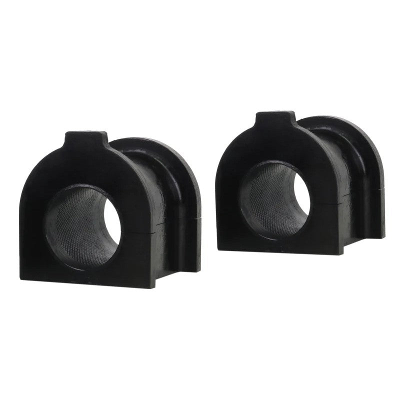 Whiteline Plus black synthetic elastomer front sway bar mount bushings with internal knurling and moly grease packet.