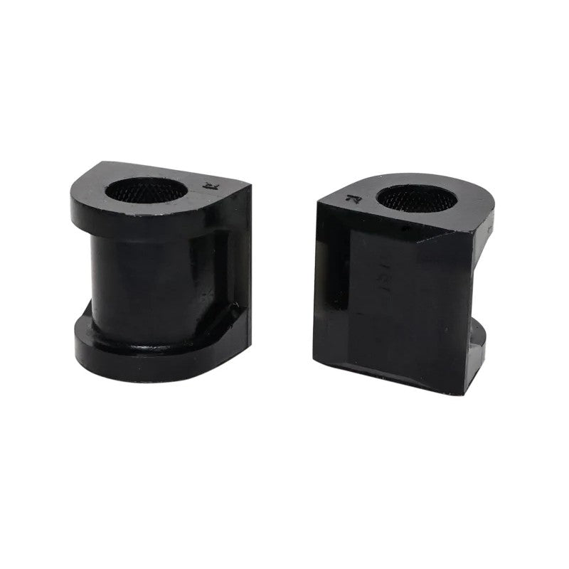 Whiteline Plus 22mm black synthetic elastomer rear sway bar bushing set for Subaru suspension.