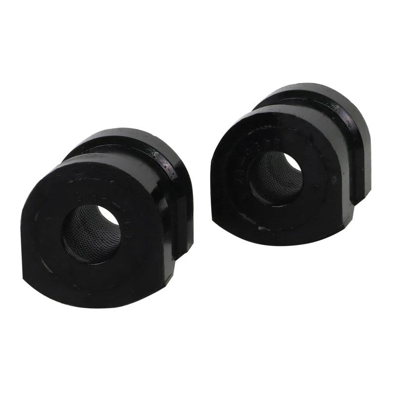 Whiteline Plus W22642 black synthetic elastomer 22.5mm front sway bar mount bushings with molybdenum disulphide grease.