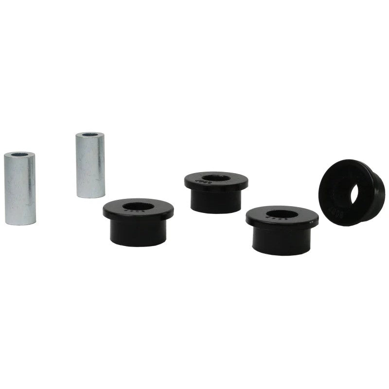 Whiteline Plus synthetic elastomer rear front trailing arm bushings with metal sleeves and molybdenum disulphide grease.