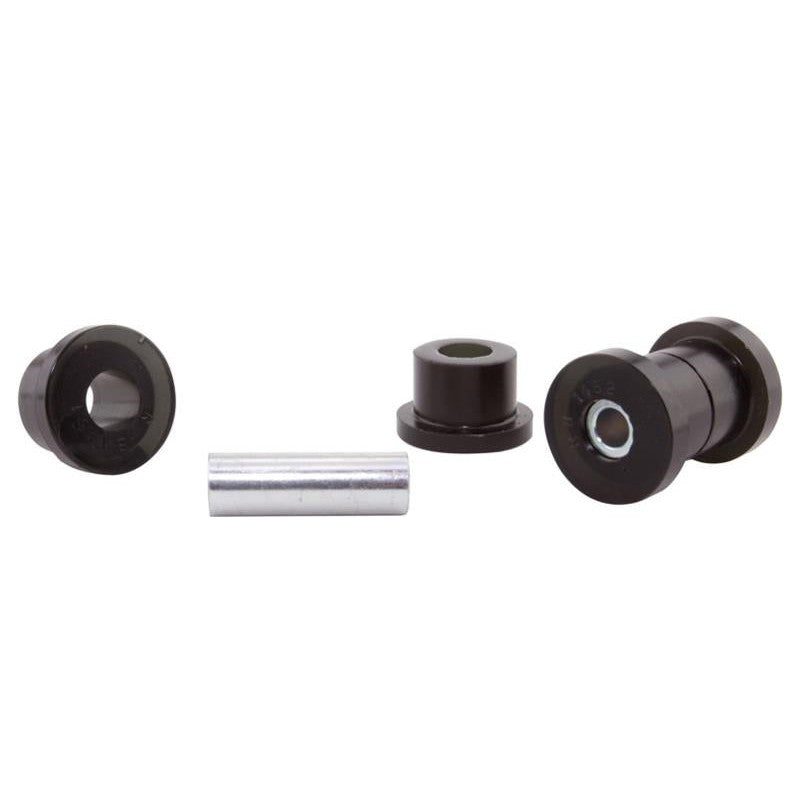 Whiteline Plus synthetic elastomer rear outer front control arm bushing kit with metal sleeves and LM grease packet.