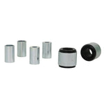 Whiteline Plus synthetic elastomer rear shock absorber lower bushings with metal sleeves and molybdenum disulphide grease.