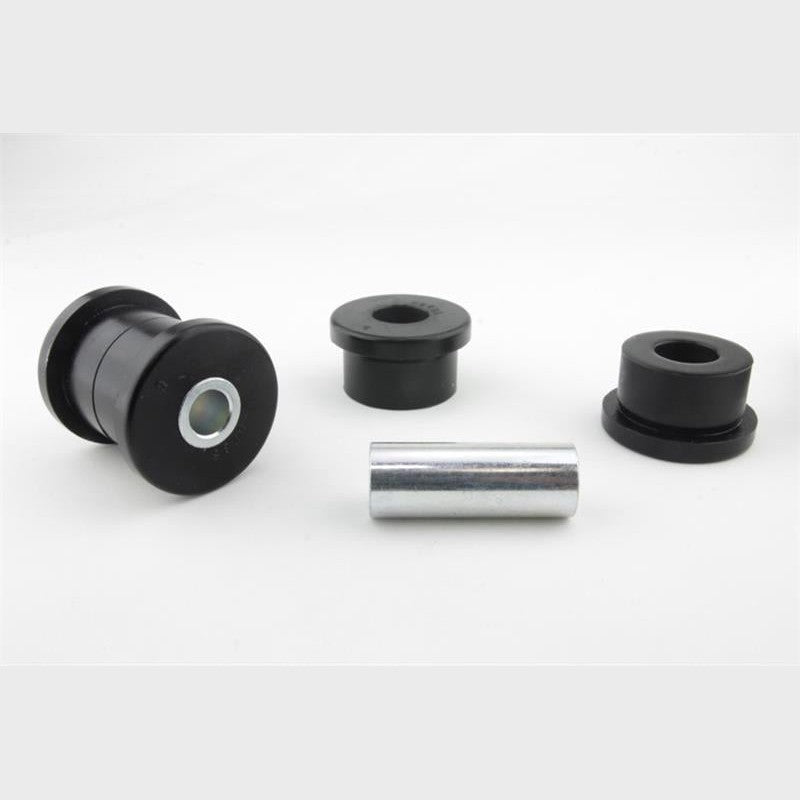Whiteline Plus W63378 rear trailing arm lower bushing kit featuring synthetic elastomer bushings and mounting hardware.