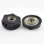 Whiteline Plus front offset camber correction mounts with synthetic elastomer bushings and protective metal plating