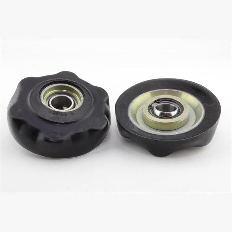 Whiteline Plus front offset camber correction mounts with synthetic elastomer bushings and protective metal plating