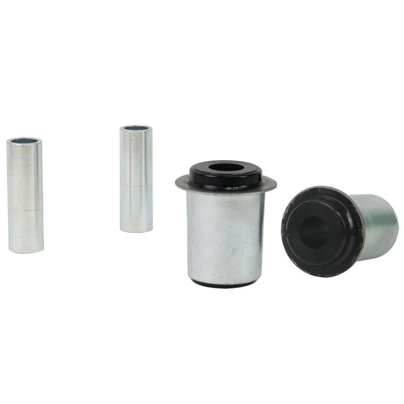 Whiteline Plus W53467 front control arm lower inner bushing kit with synthetic elastomer bushings and mounting hardware.