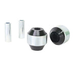 Whiteline Plus W63398 rear trailing arm lower front bushing with synthetic elastomer and protective metal plating.