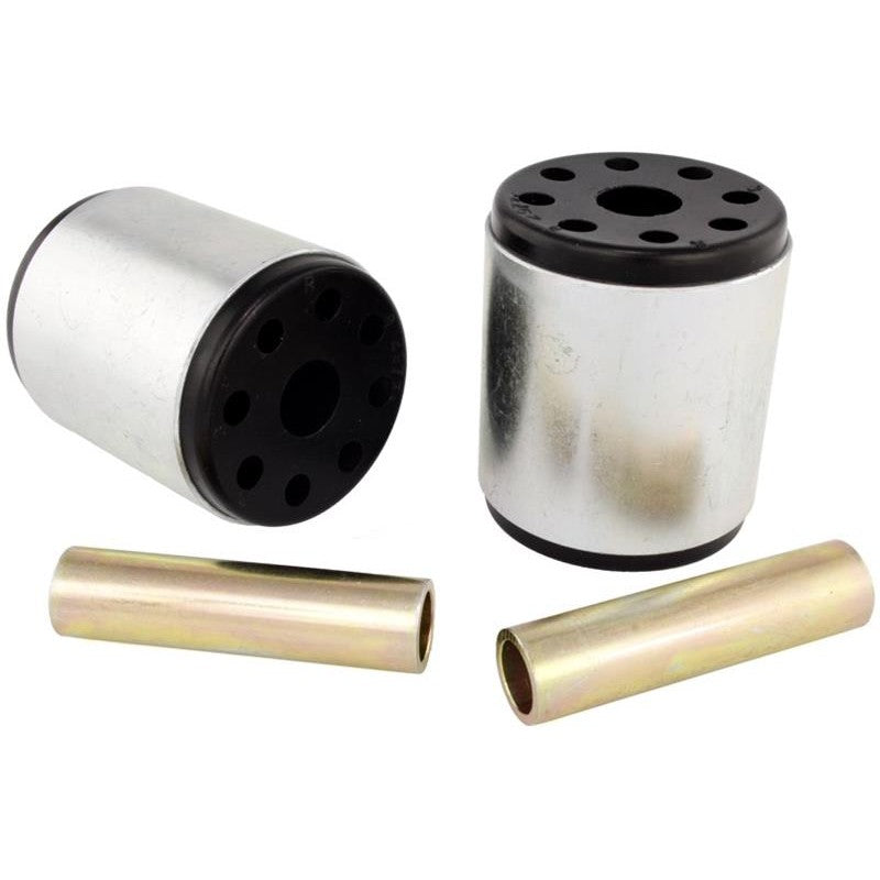 Whiteline Plus synthetic elastomer front radius rod to chassis bushing with protective coating and internal grease reservoirs.