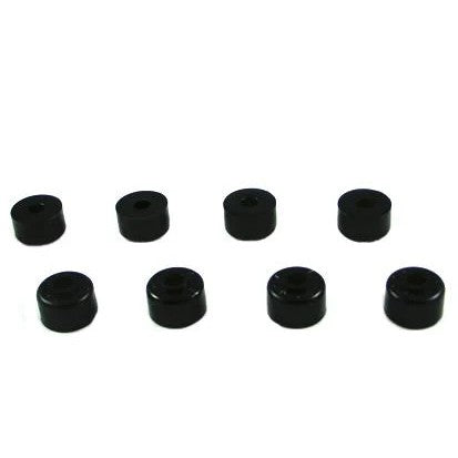 Whiteline Plus W21014 front sway bar link assembly featuring durable yellow synthetic elastomer bushings and hardware.
