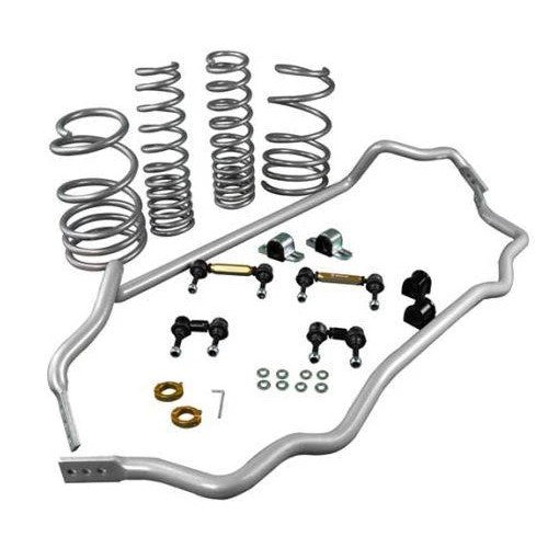 Whiteline Grip Series Stage 1 suspension kit including 22mm adjustable sway bars, lowering springs, and end links.