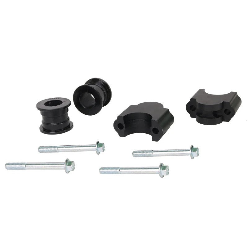 Whiteline KLC248 Sway Bar Link Drop Kit featuring black spacers, bushings, and high-strength mounting bolts.