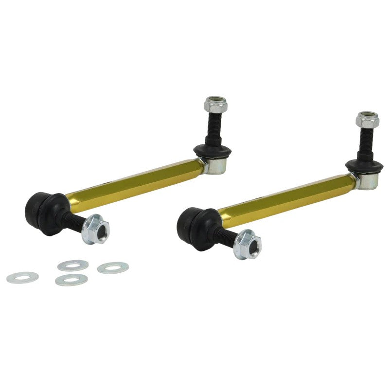 Whiteline KLC180-235 adjustable sway bar links with 12mm steel ball joints and gold anodized alloy bodies.