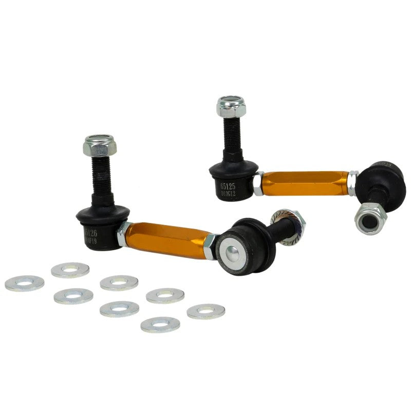 Whiteline 115mm adjustable sway bar link with gold anodized alloy body and steel ball joint ends