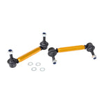 Pair of Whiteline KLC180-255 silver anodized adjustable sway bar links with steel ball joint ends.