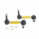 Whiteline heavy-duty adjustable sway bar links with 10mm ball studs and steel ball joints in a kit of two.