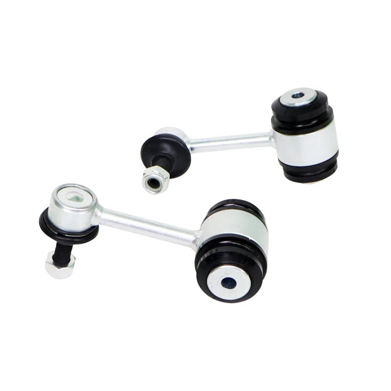 Whiteline KLC251 adjustable rear sway bar link kit featuring silver alloy bodies and gold-tone mounting hardware.