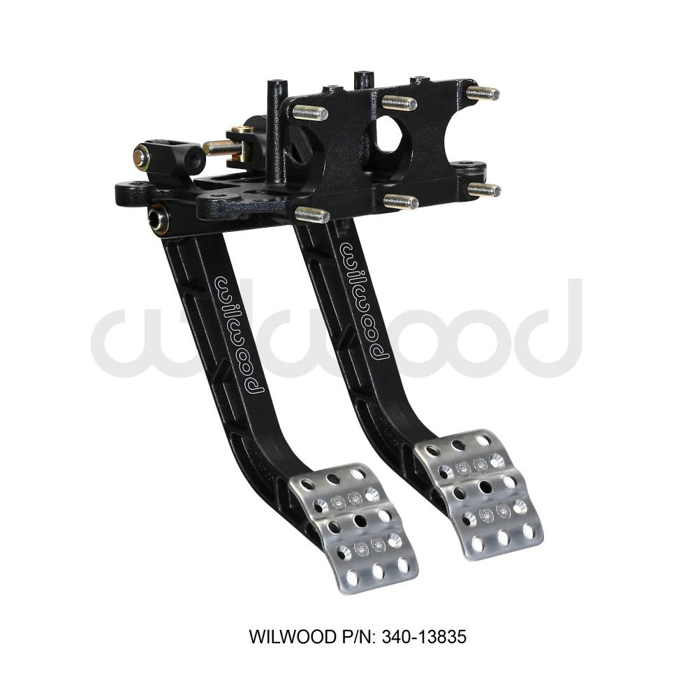Wilwood 340-13835 reverse swing mount dual brake and clutch pedal assembly with forged aluminum I-beam arms.