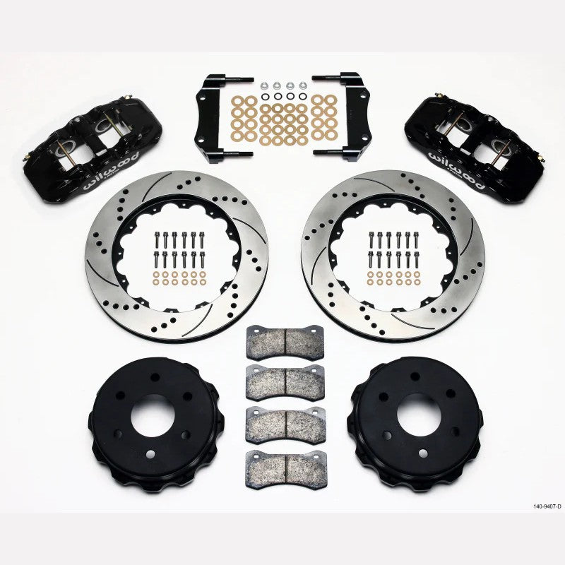 Wilwood AERO4 RearTruck big brake kit featuring 14.25-inch drilled rotors and AERO4 four-piston calipers.
