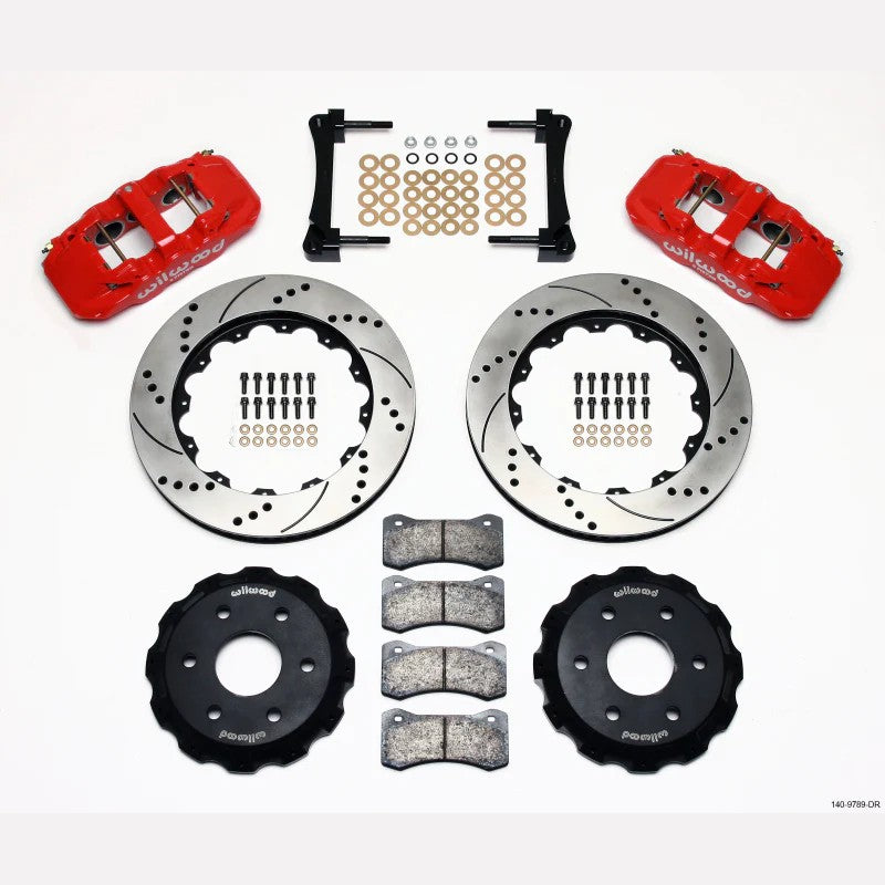 Wilwood AERO6 red six-piston calipers and 14.25-inch drilled rotors front brake kit for GM trucks