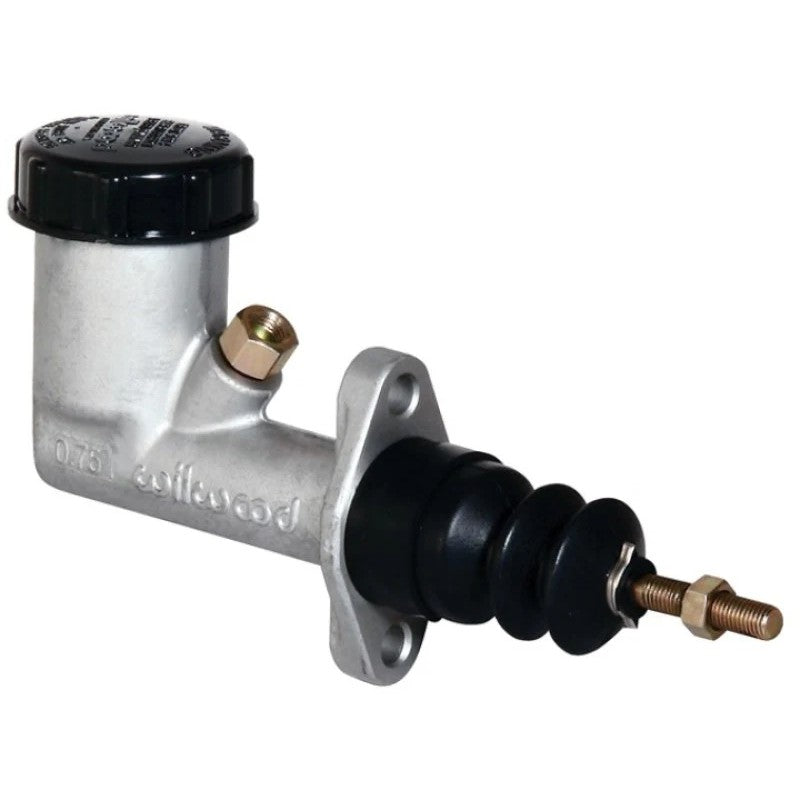 Wilwood 5/8 inch bore aluminum master cylinder featuring integral reservoir and black screw-on filler cap