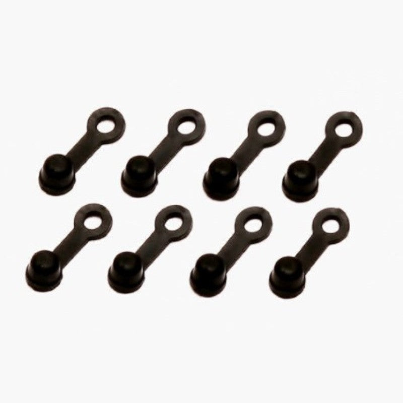 Eight black rubber Wilwood brake bleed screw protective covers for caliper maintenance.