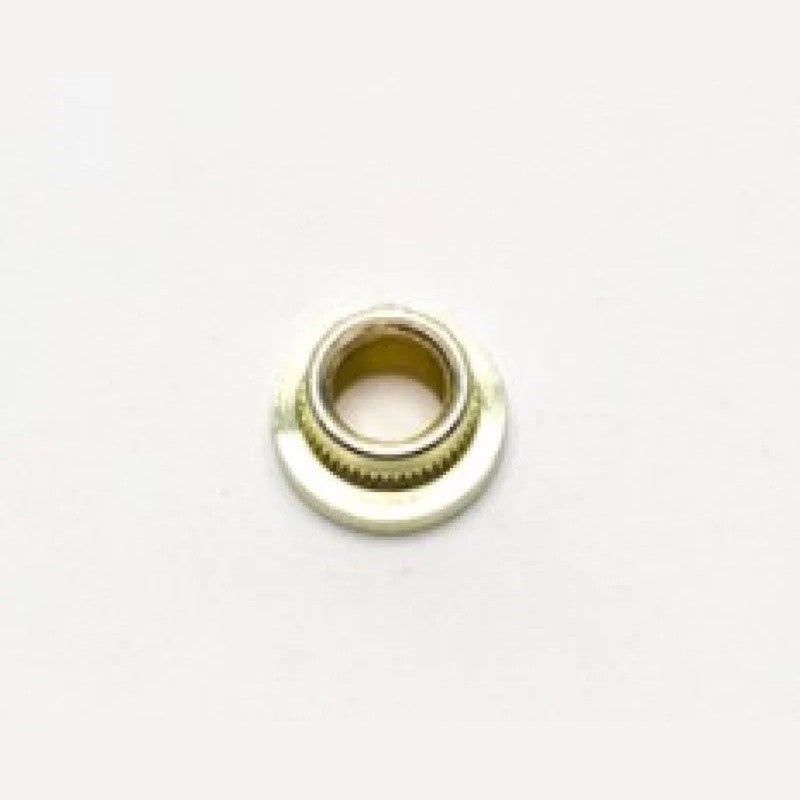 Wilwood 3/8-24 flanged clinch nut featuring a splined press-fit body for bracket mounting.