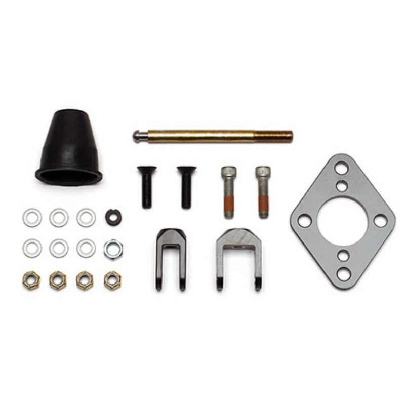 Wilwood 250-3677 master cylinder bracket adapter kit featuring steel mounting plate, pushrod, clevises, and Grade 8 bolts.
