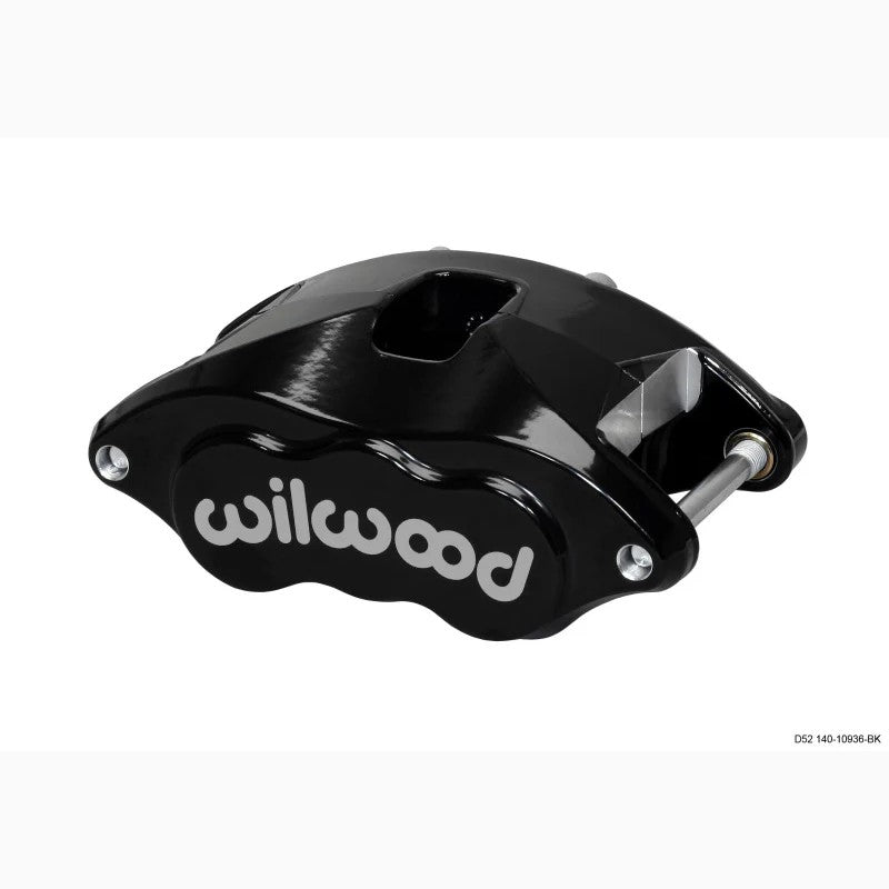 Wilwood D52 black powder coated forged aluminum 2-piston brake caliper for 1.28-inch thick rotors.