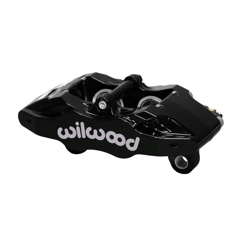 Wilwood DPC56 black powder-coated 4-piston rear brake caliper with 1.25-inch pistons for 1.04-inch discs.