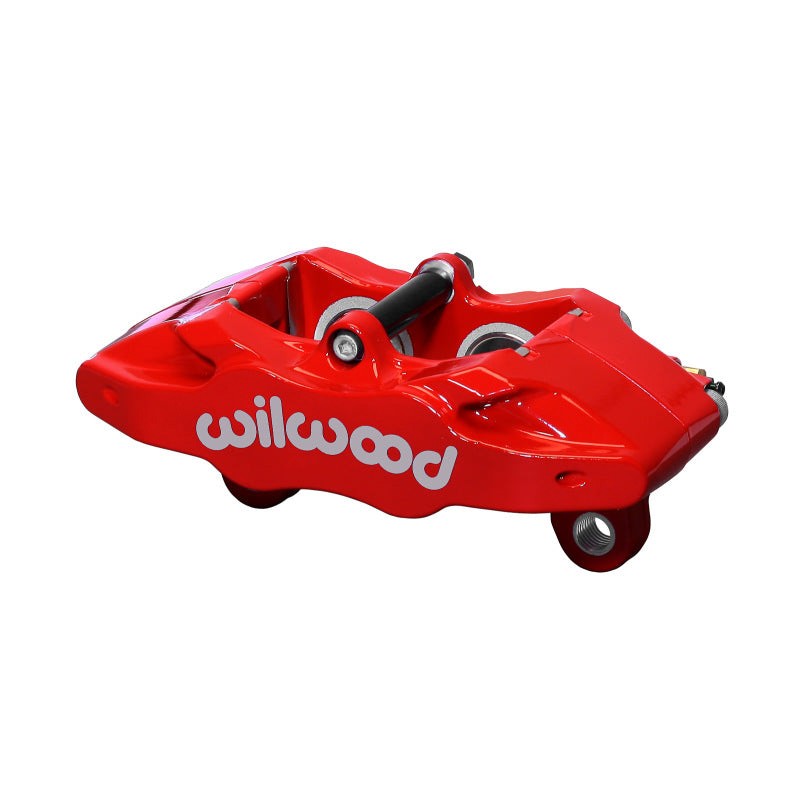 Wilwood DPC56 red powder-coated four-piston rear brake caliper for Chevrolet Corvette.