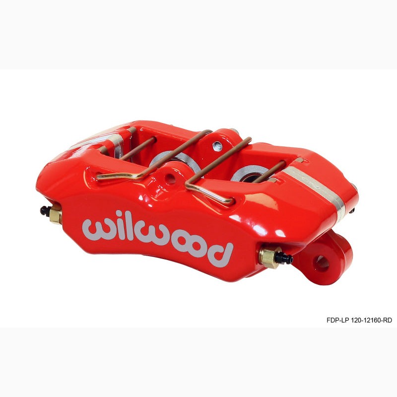 Red Wilwood DynaPro Low-Profile forged billet lug mount brake caliper with 1.12 inch pistons and 5.25 inch mount.