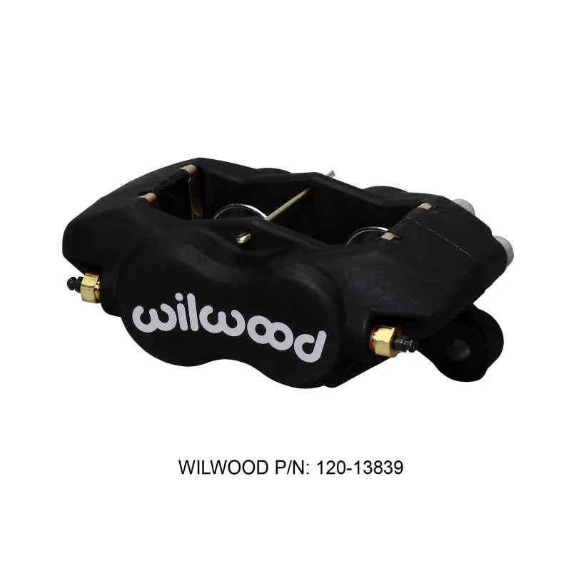 Wilwood Forged Dynalite 4-piston brake caliper featuring 1.38 inch pistons and a spacer-less bridge design.