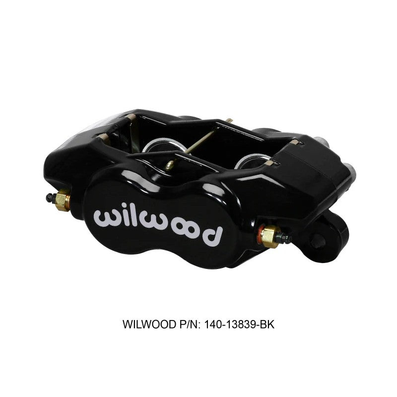 Black Wilwood Forged Dynalite Internal 4-piston caliper for 0.81 inch disc with 1.38 inch pistons.