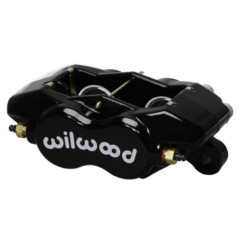 Black Wilwood Forged Dynalite brake caliper with 1.62 inch pistons and spacer-less bridge design