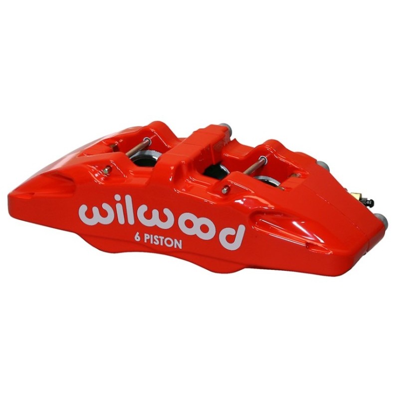 Red Wilwood DynaPro DP6A forged aluminum 6-piston brake caliper with stainless steel pistons