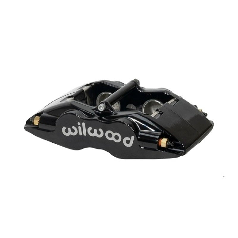 Black Wilwood Forged Superlite FSLI brake caliper with internal fluid ports and 1.38 inch pistons for 1.25 inch rotors.