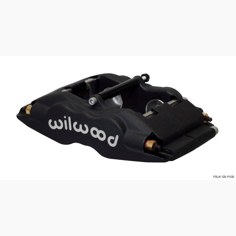 Wilwood Forged Superlite FSLI series brake caliper with four 1.38 inch pistons for 1.25 inch wide rotors.