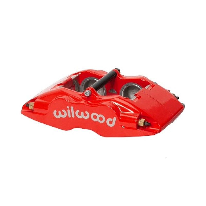 Red Wilwood FSLI4 Forged Superlite Internal 4-piston brake caliper for 1.25-inch wide rotors.