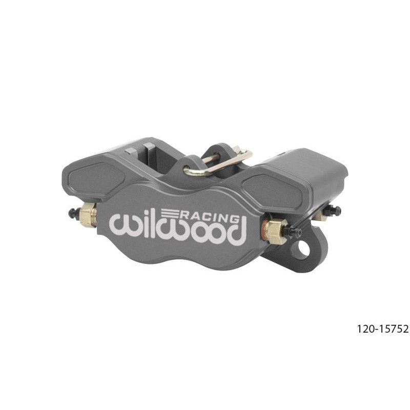 Wilwood GP320 aluminum brake caliper with dual 1.25-inch pistons for 0.235-inch thick rotors.
