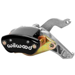 Right hand Wilwood MC4 mechanical parking brake caliper in black finish with 1.19 inch piston and Wilwood logo