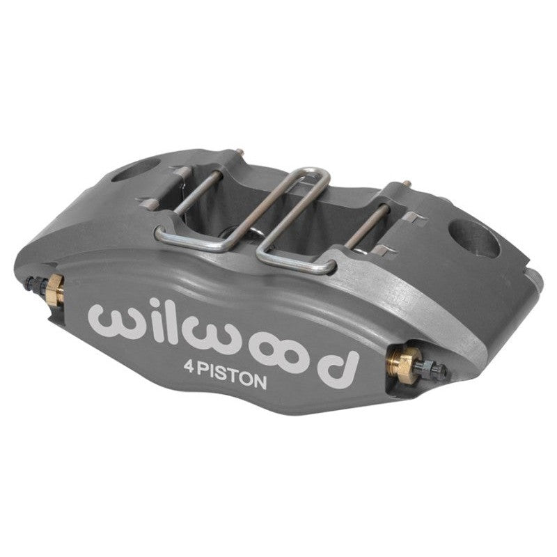 Wilwood Powerlite four-piston radial mount brake caliper for 1.38 inch pistons and .350 to .500 inch discs.