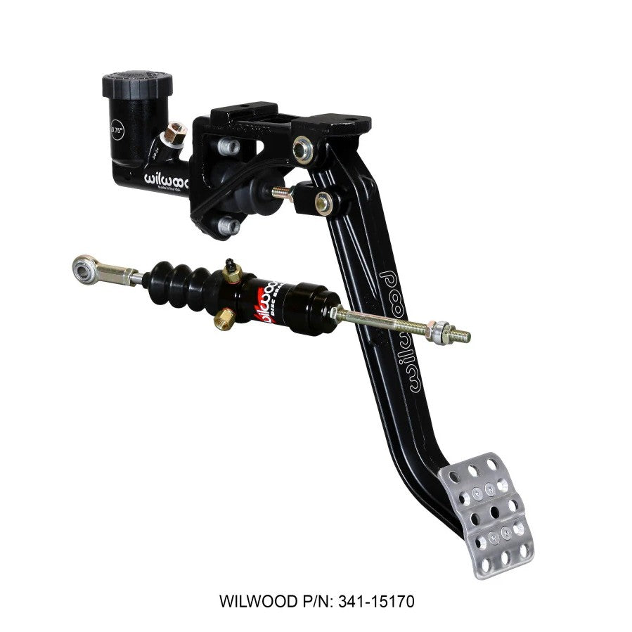 Wilwood forged aluminum swing mount clutch pedal with integral master cylinder and pull-type slave cylinder kit.