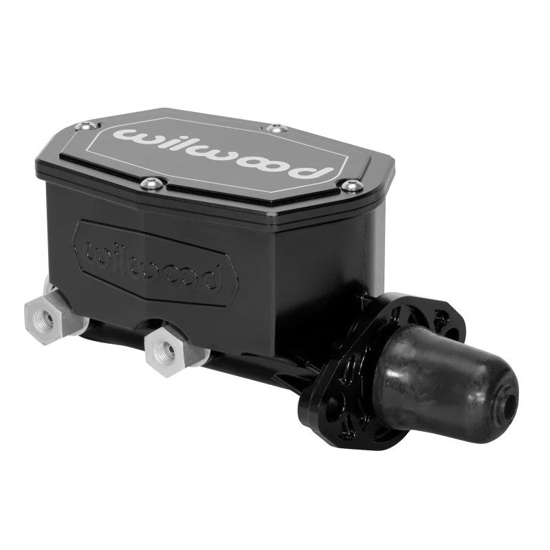Wilwood 260-14960-BK black compact tandem master cylinder with 1.12-inch bore and adjustable pushrod