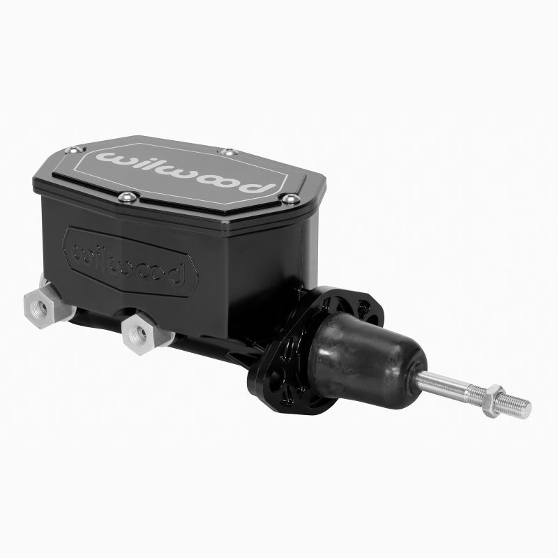 Wilwood 260-14958-BK black die-cast compact tandem master cylinder with 15/16 inch bore and pushrod