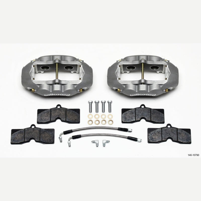 Wilwood D8-4 clear anodized 4-piston rear brake calipers with stainless steel braided lines and brake pads.