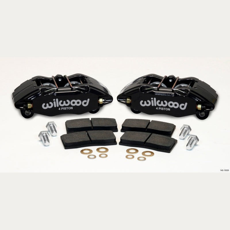 Black Wilwood DynaPro DPHA four-piston forged billet aluminum brake calipers and performance brake pads.
