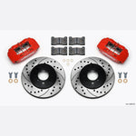 Wilwood DPHA red 4-piston brake calipers and drilled rotors for 1990-2013 Honda and Acura.