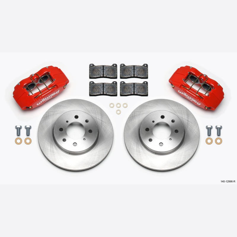 Red Wilwood DPHA 4-piston front brake calipers and 262mm rotors for Acura Integra and Honda Civic