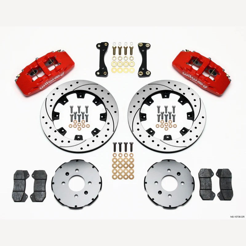 Wilwood DynaPro 6-piston red calipers and 12.19-inch drilled rotors for 1988-2000 Honda Civic front brake kit