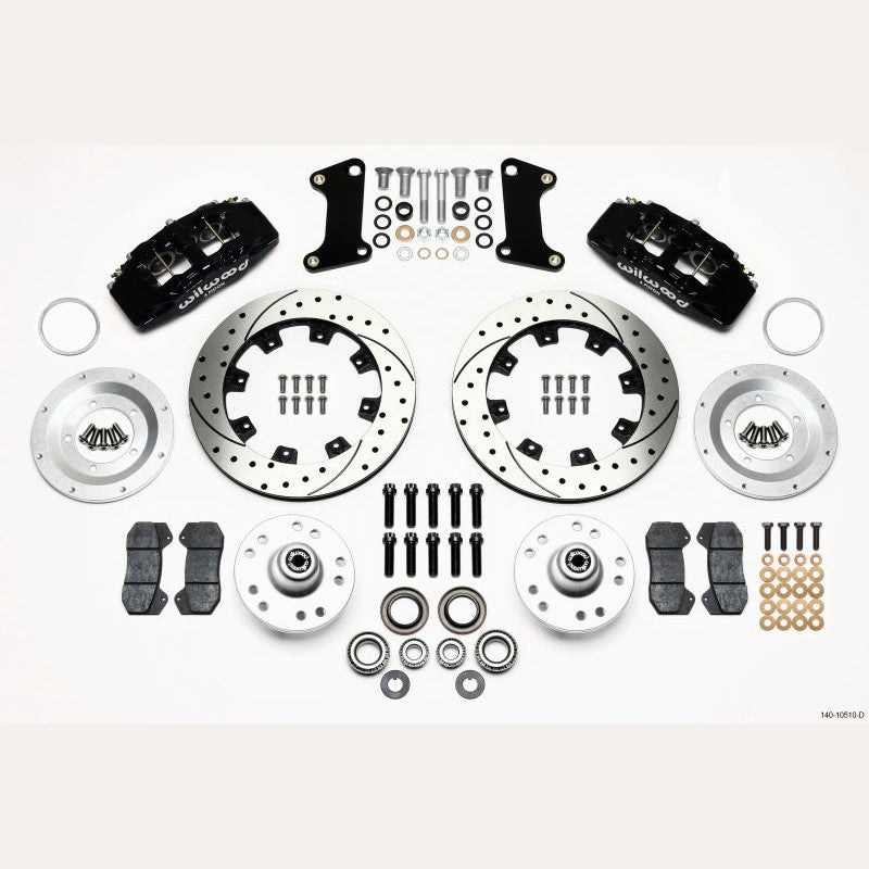 Wilwood Dynapro 6-piston forged calipers and 12.19-inch drilled rotors for front hub brake kit